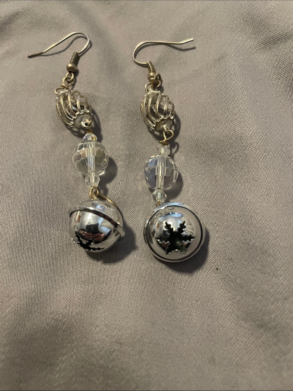 Silver Snowflake Jingle Bell Drop Earrings - Women Jewelry